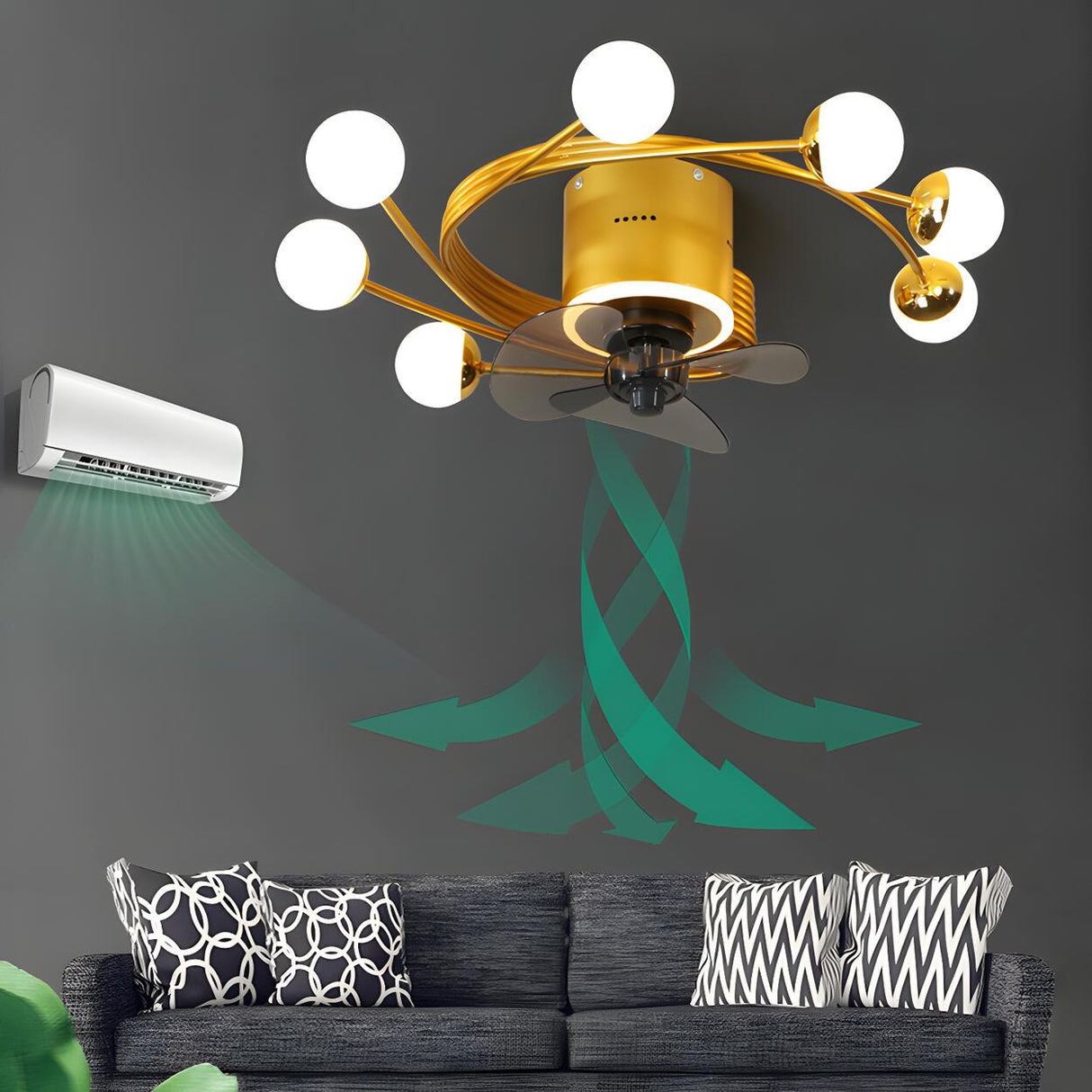 Nordic Chic Branch Ball Shade Ceiling Fan with Light Image - 18