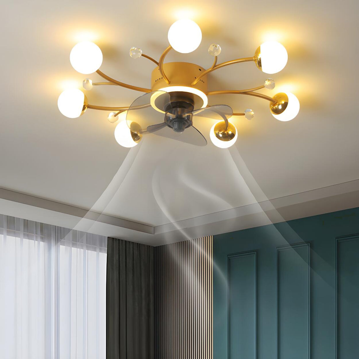 Nordic Chic Branch Ball Shade Ceiling Fan with Light Image - 23