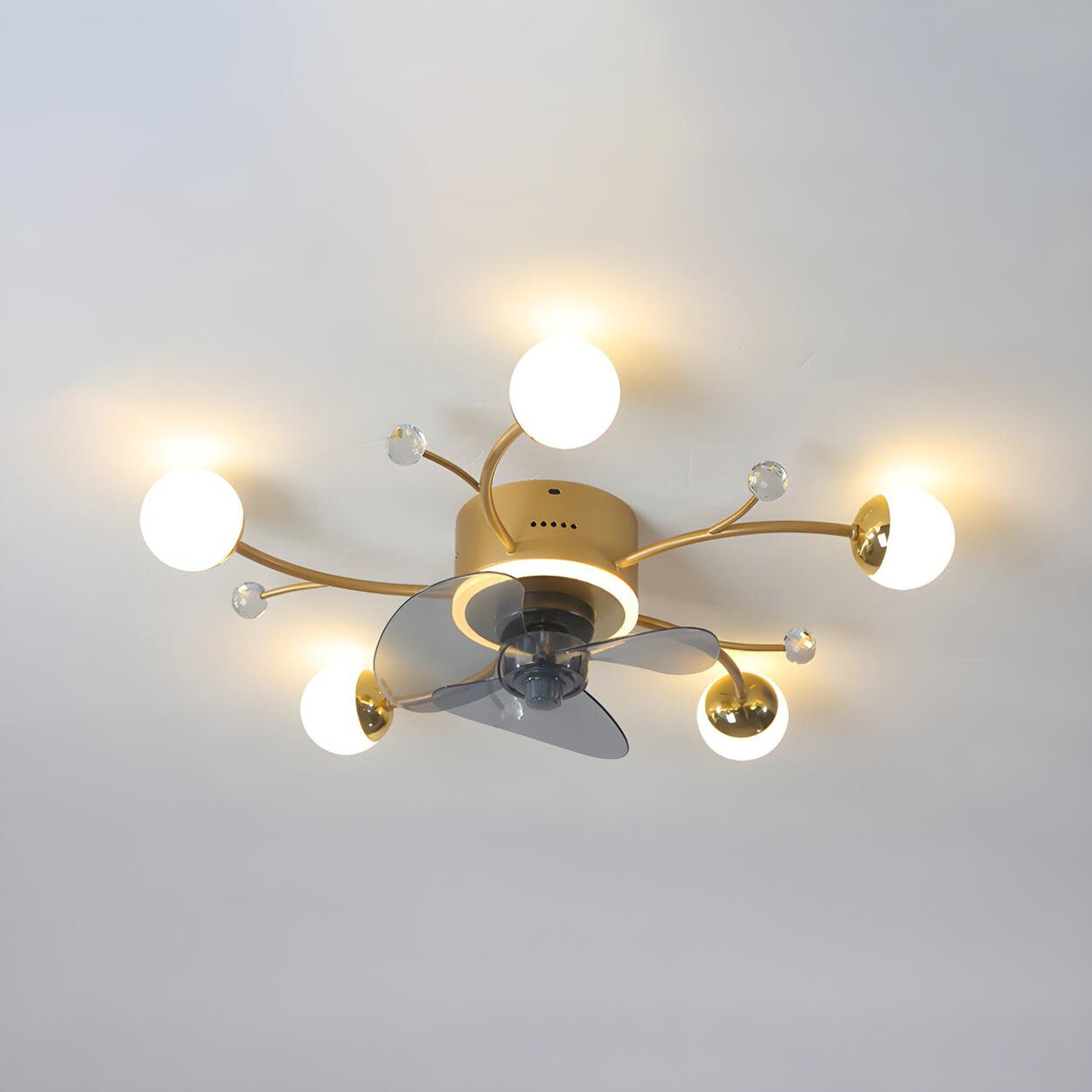 Nordic Chic Branch Ball Shade Ceiling Fan with Light Image - 3