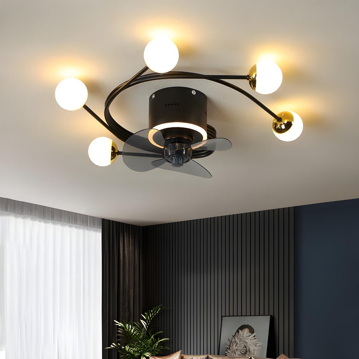 Nordic Chic Branch Ball Shade Ceiling Fan with Light Image - 4