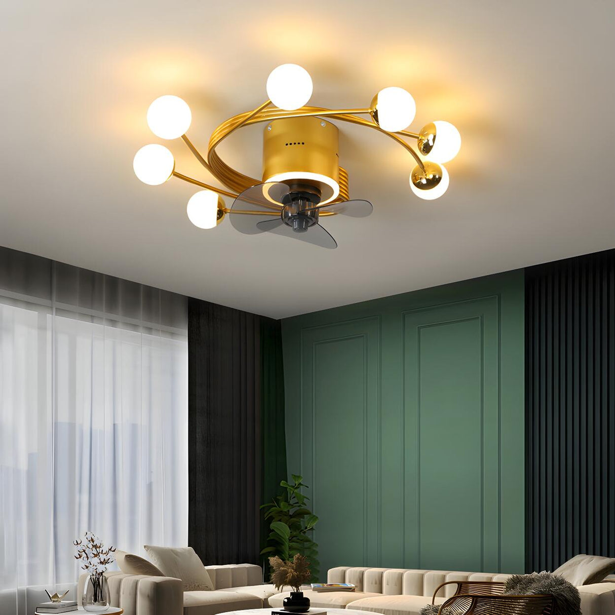 Nordic Chic Branch Ball Shade Ceiling Fan with Light Image - 6