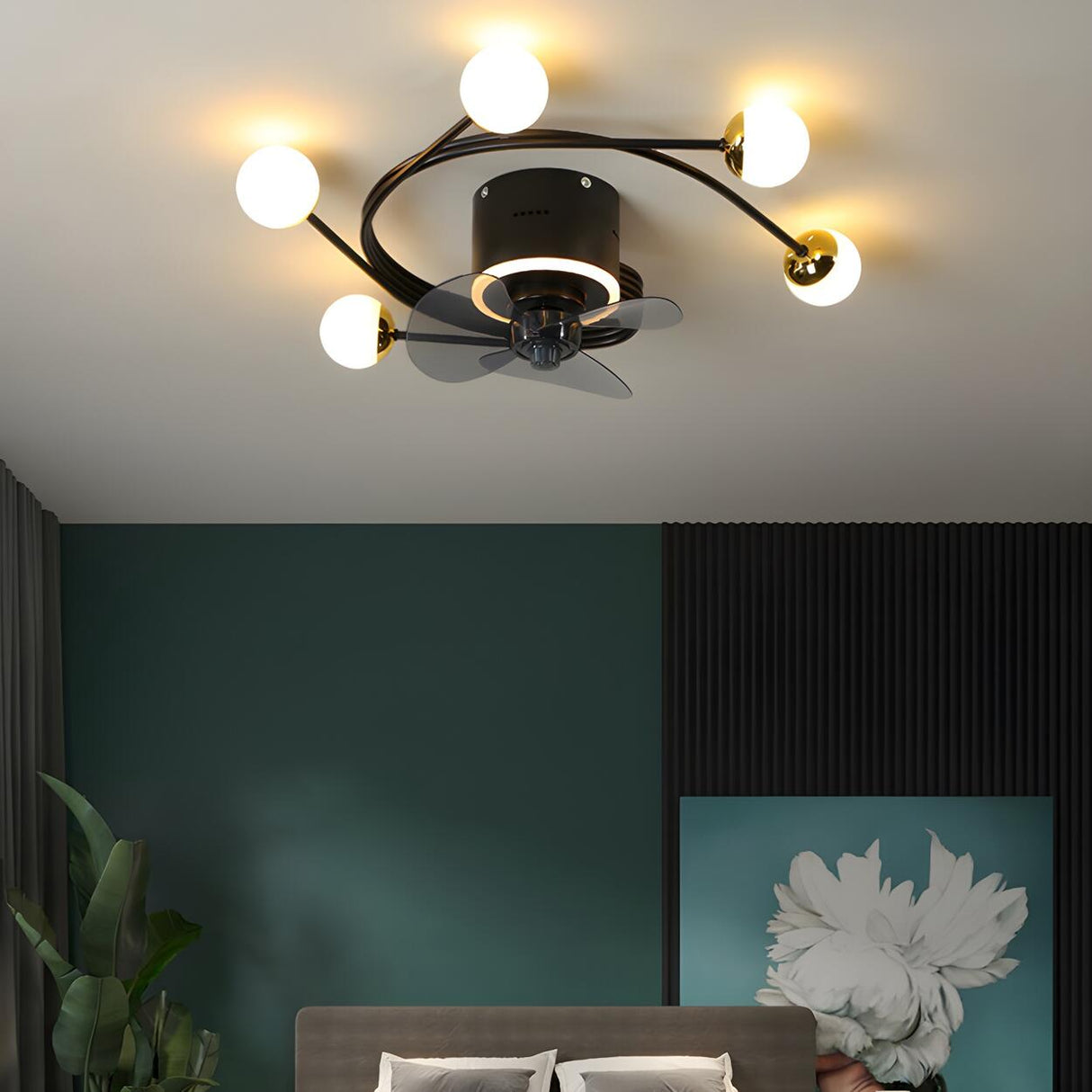 Nordic Chic Branch Ball Shade Ceiling Fan with Light Image - 7