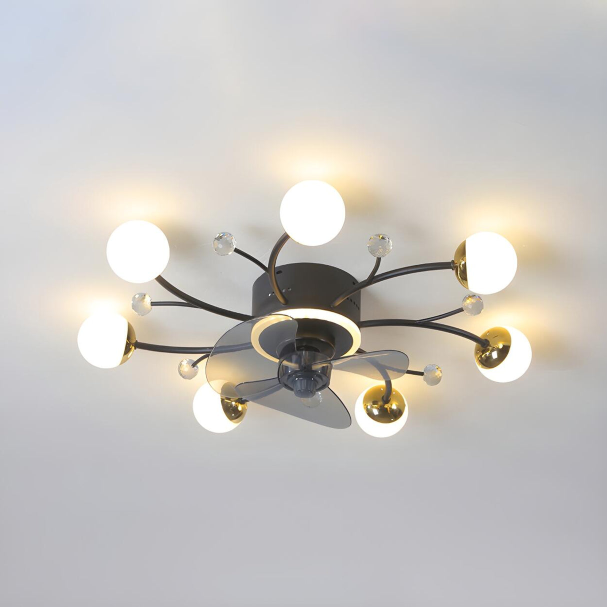 Nordic Chic Branch Ball Shade Ceiling Fan with Light Image - 9