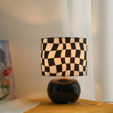 Nordic Chic Plaid Fabric Shade Globe Base Table Lamp Image - 1