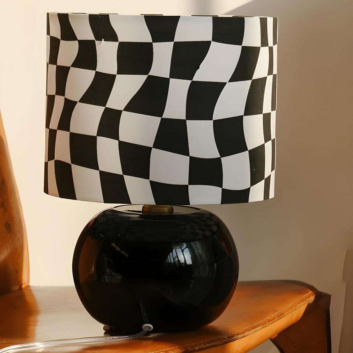 Nordic Chic Plaid Fabric Shade Globe Base Table Lamp Image - 15