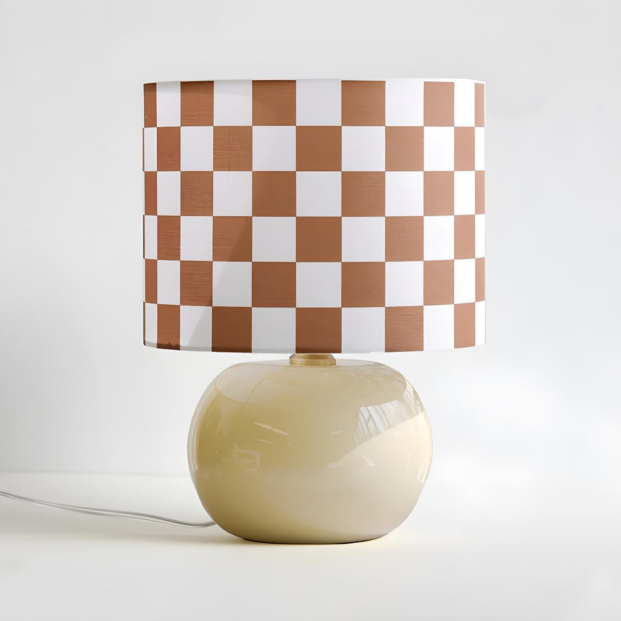 Nordic Chic Plaid Fabric Shade Globe Base Table Lamp Image - 3