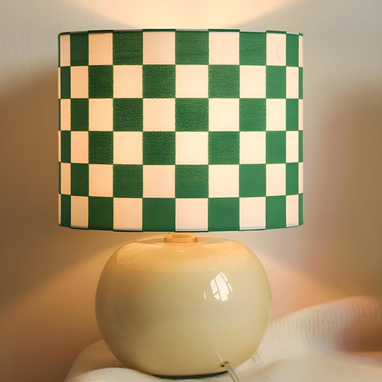 Nordic Chic Plaid Fabric Shade Globe Base Table Lamp Image - 5