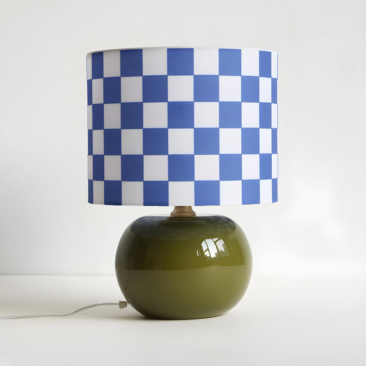 Nordic Chic Plaid Fabric Shade Globe Base Table Lamp Image - 6