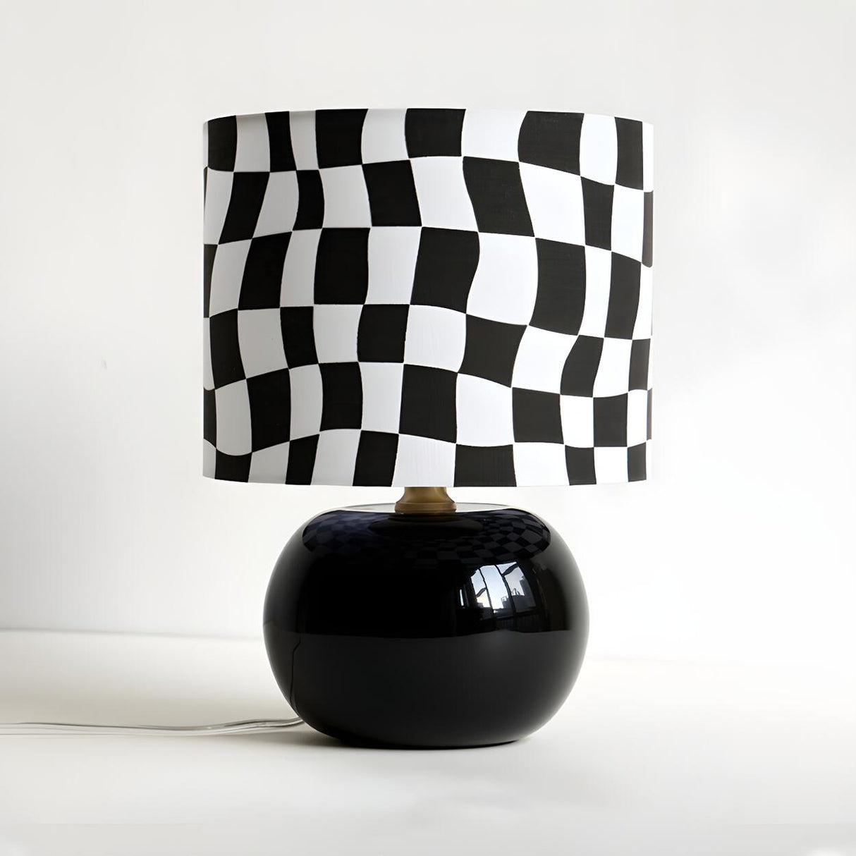 Nordic Chic Plaid Fabric Shade Globe Base Table Lamp Image - 9