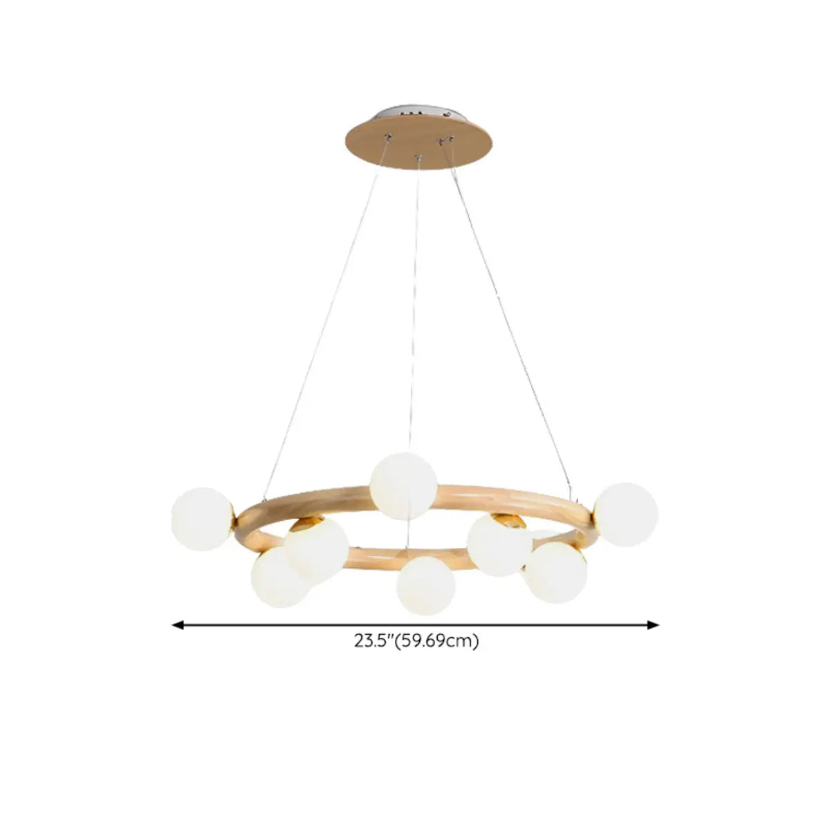 Nordic Circular Wood Ball Bedroom 10 Lights Chandelier Image - 12