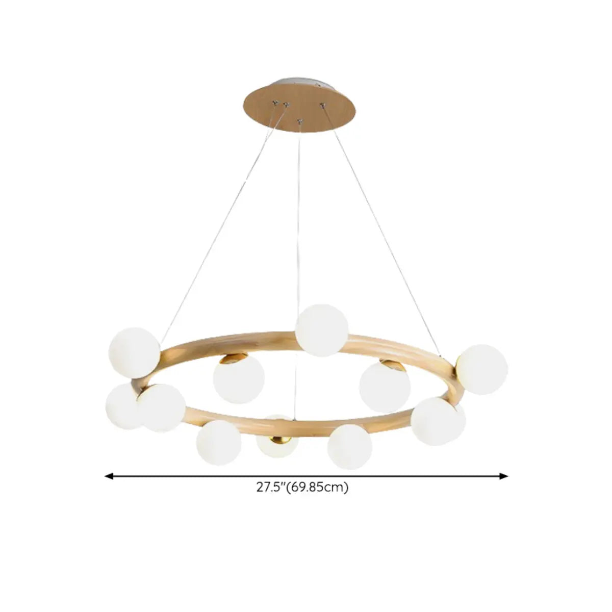 Nordic Circular Wood Ball Bedroom 10 Lights Chandelier Image - 13