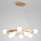 Nordic Circular Wood Ball Bedroom 10 Lights Chandelier Image - 3