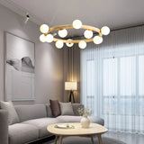 Nordic Circular Wood Ball Bedroom 10 Lights Chandelier Image - 4