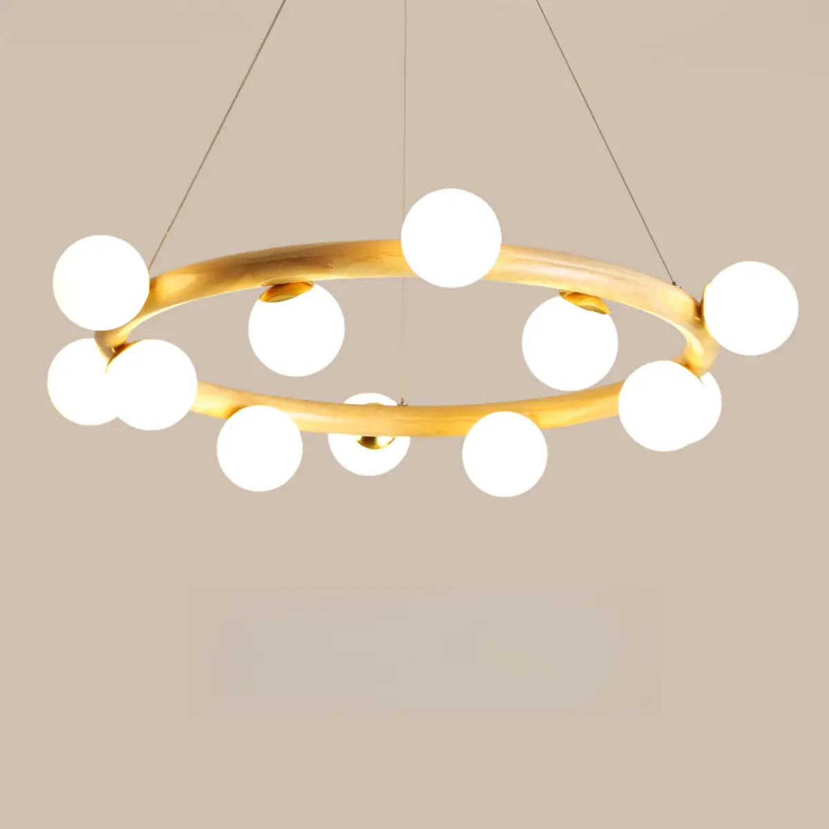 Nordic Circular Wood Ball Bedroom 10 Lights Chandelier Image - 8