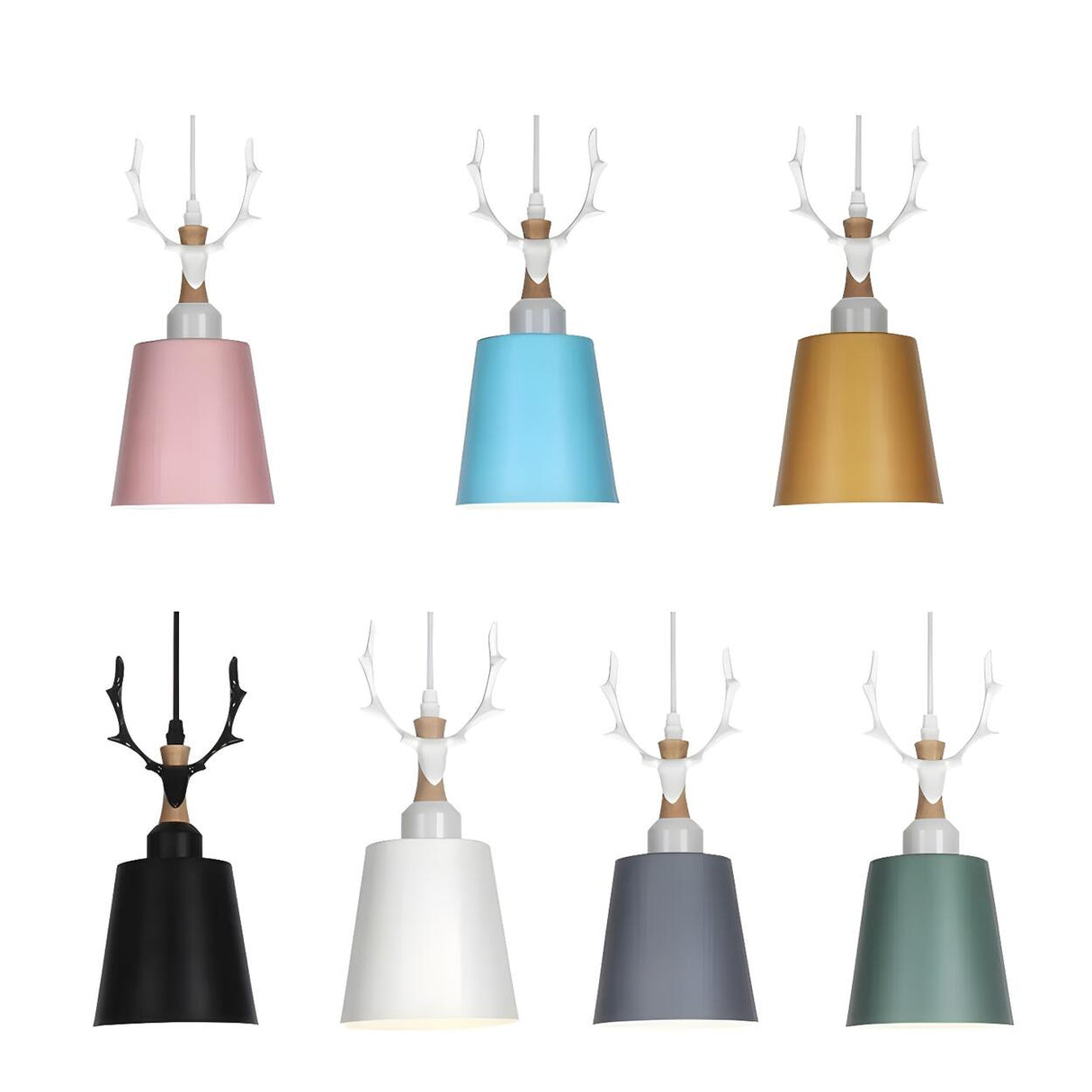 Nordic Colorful Metal Bucket Antler Kids Room Pendant Light Image - 1