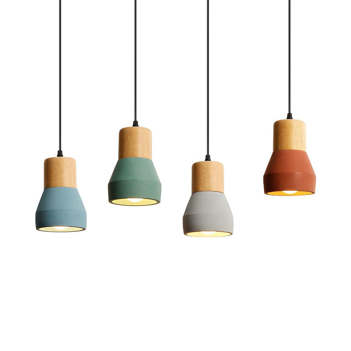 Nordic Colorful Wooden Top Dining Room Pendant Light Set Image - 1