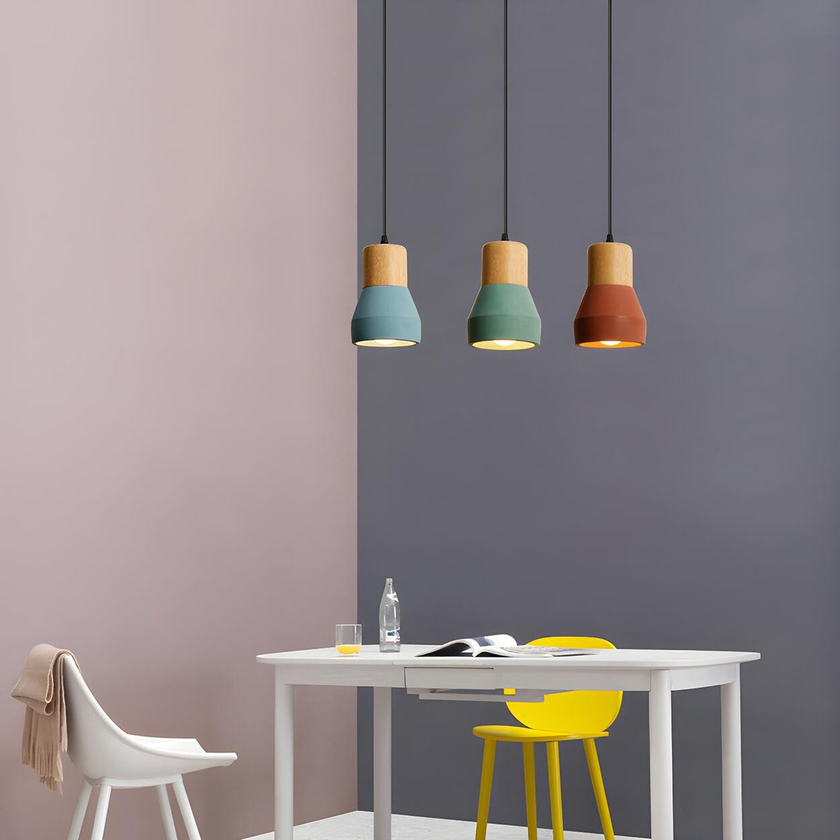 Nordic Colorful Wooden Top Dining Room Pendant Light Set Image - 8