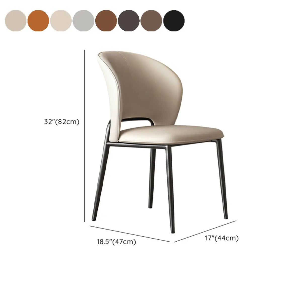 Nordic Curved Back Faux Leather Metal Legs Dining Chair 