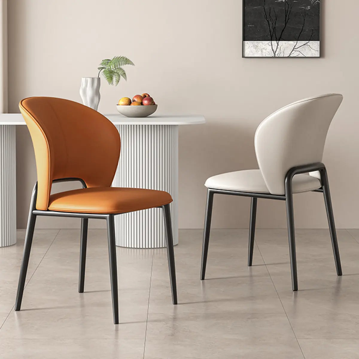 Nordic Curved Back Faux Leather Metal Legs Dining Chair Image - 4