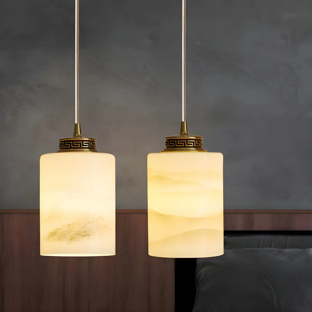 Nordic Cylinder Alabaster Adjustable Height Pendant Light Image - 1