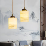 Nordic Cylinder Alabaster Adjustable Height Pendant Light Image - 16