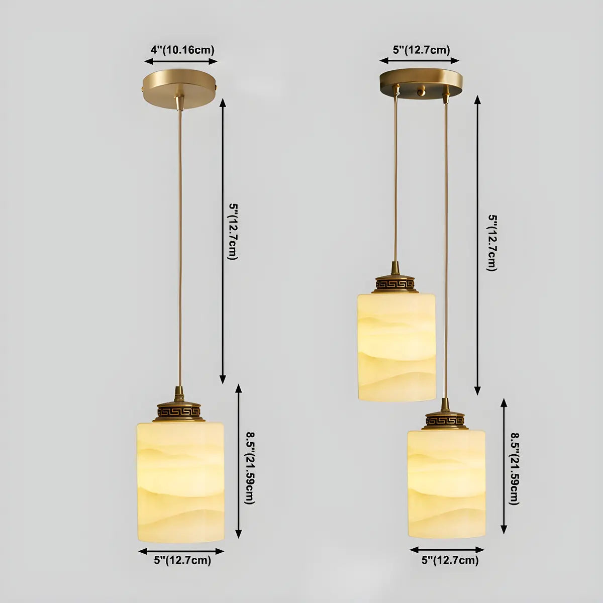 Nordic Cylinder Alabaster Adjustable Height Pendant Light 