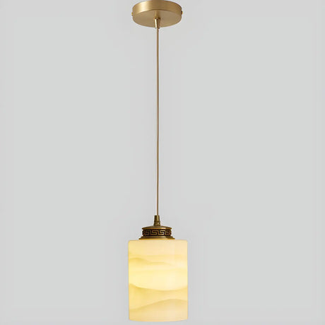 Nordic Cylinder Alabaster Adjustable Height Pendant Light Image - 2