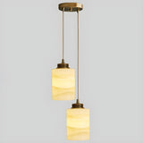 Nordic Cylinder Alabaster Adjustable Height Pendant Light Image - 3