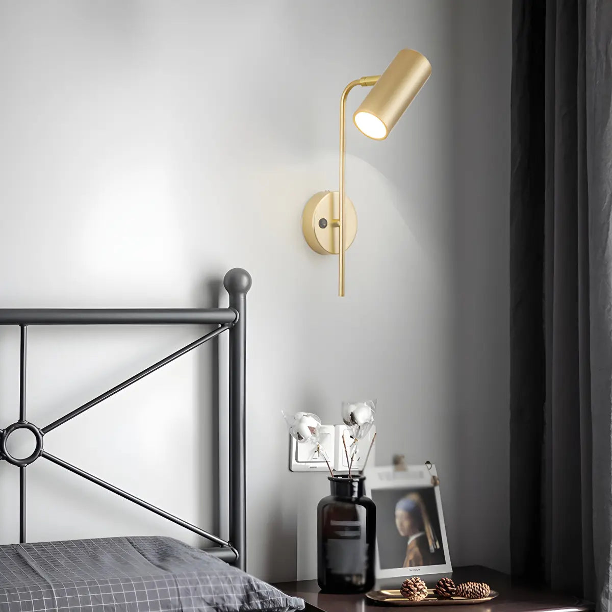 Nordic Cylinder Iron Bedside Mini Reading Wall Lamp Image - 3