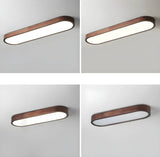 Nordic Dark Wood Oval Strip Flush Mount Light 3-Light Image - 12