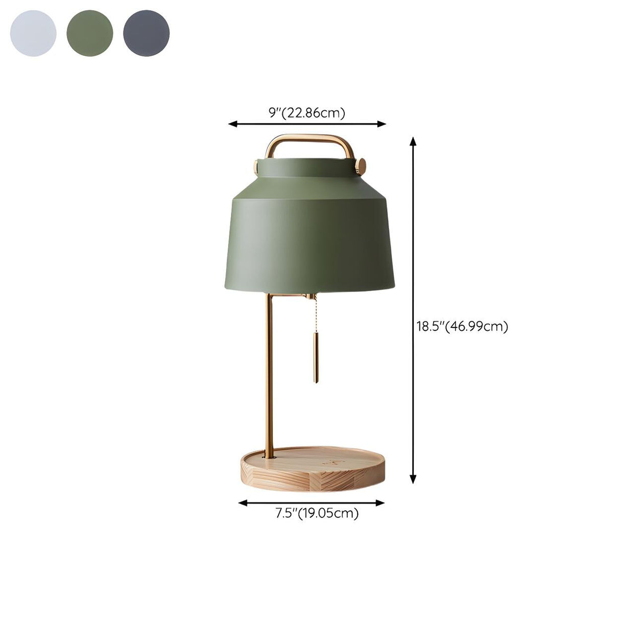 Nordic Elegant Green Bucket Shade Wood Base Table Lamp 