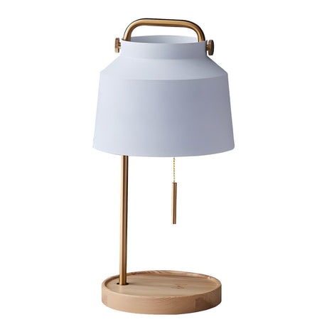 Nordic Elegant Green Bucket Shade Wood Base Table Lamp Image - 2