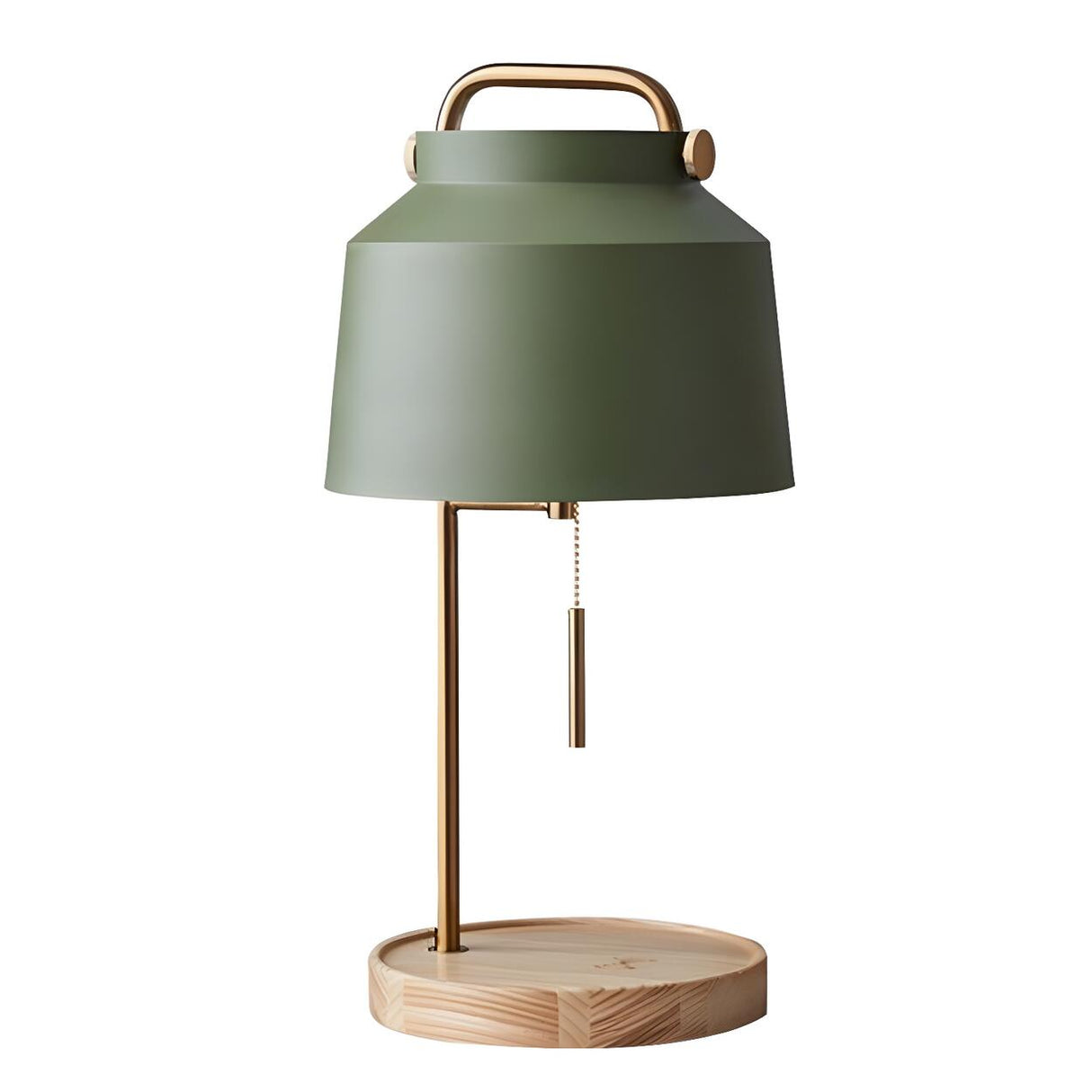 Nordic Elegant Green Bucket Shade Wood Base Table Lamp Image - 4