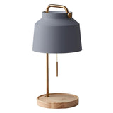 Nordic Elegant Green Bucket Shade Wood Base Table Lamp Image - 6