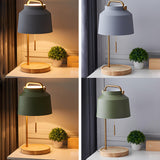 Nordic Elegant Green Bucket Shade Wood Base Table Lamp Image - 7