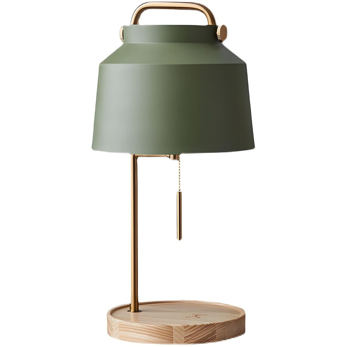 Nordic Elegant Green Bucket Shade Wood Base Table Lamp Image - 8