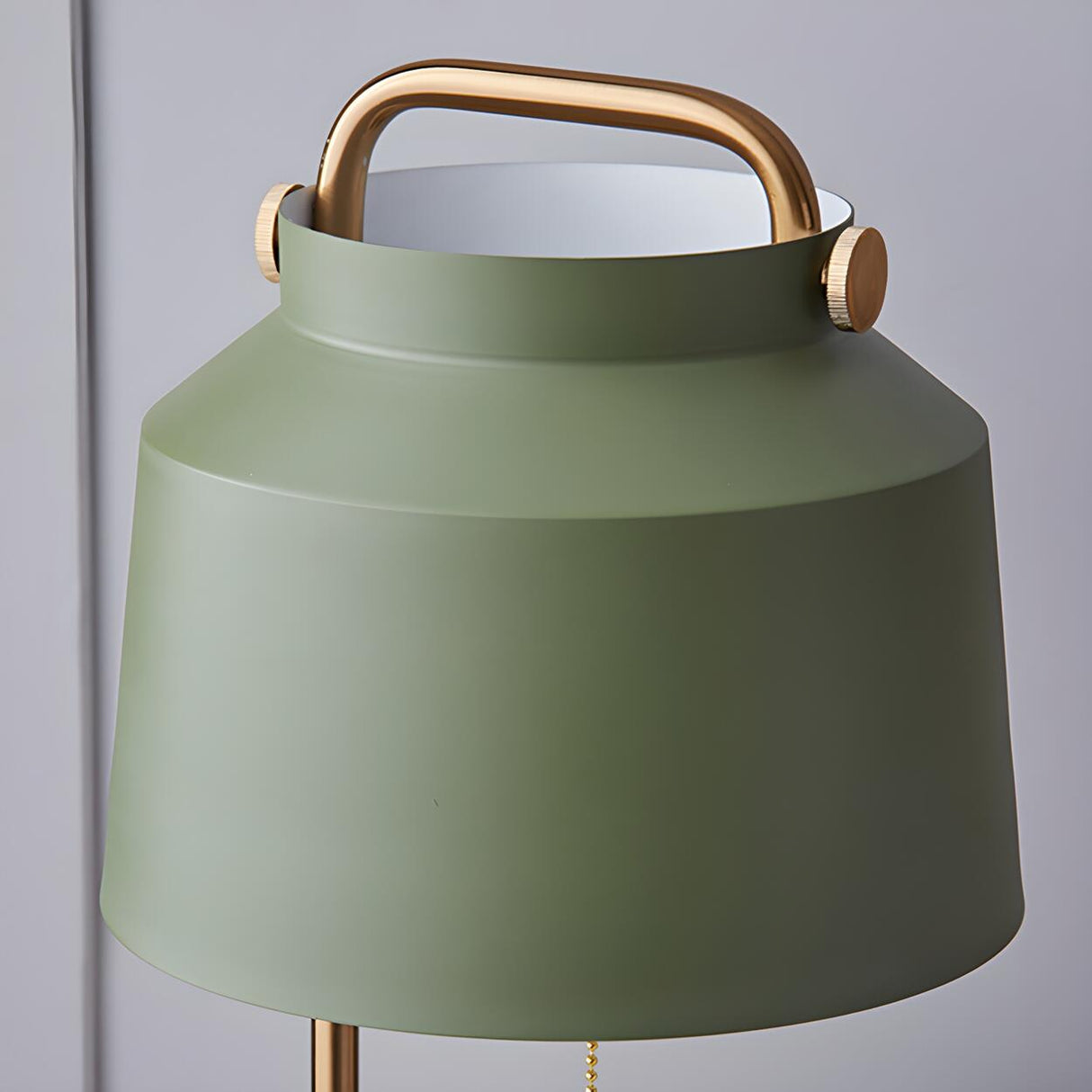 Nordic Elegant Green Bucket Shade Wood Base Table Lamp Image - 9