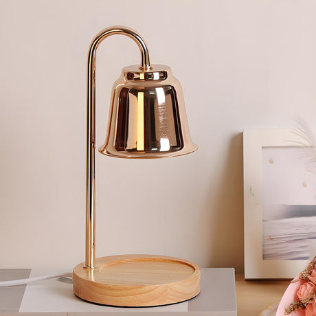 Nordic Fashion Golden Bell Shade Wooden Base Table Lamp Image - 1