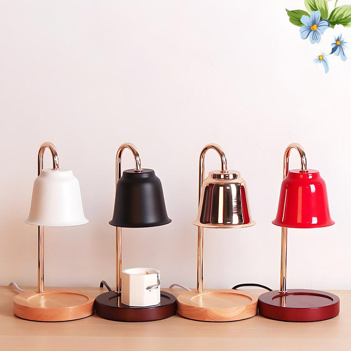 Nordic Fashion Golden Bell Shade Wooden Base Table Lamp Image - 16