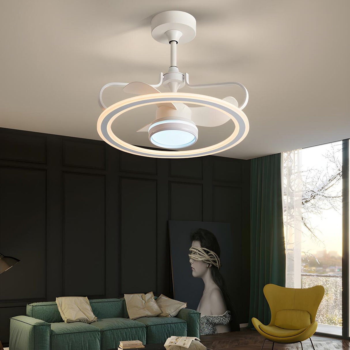 Nordic Fashion Ring Metal Ceiling Fan with LED Light Image - 14