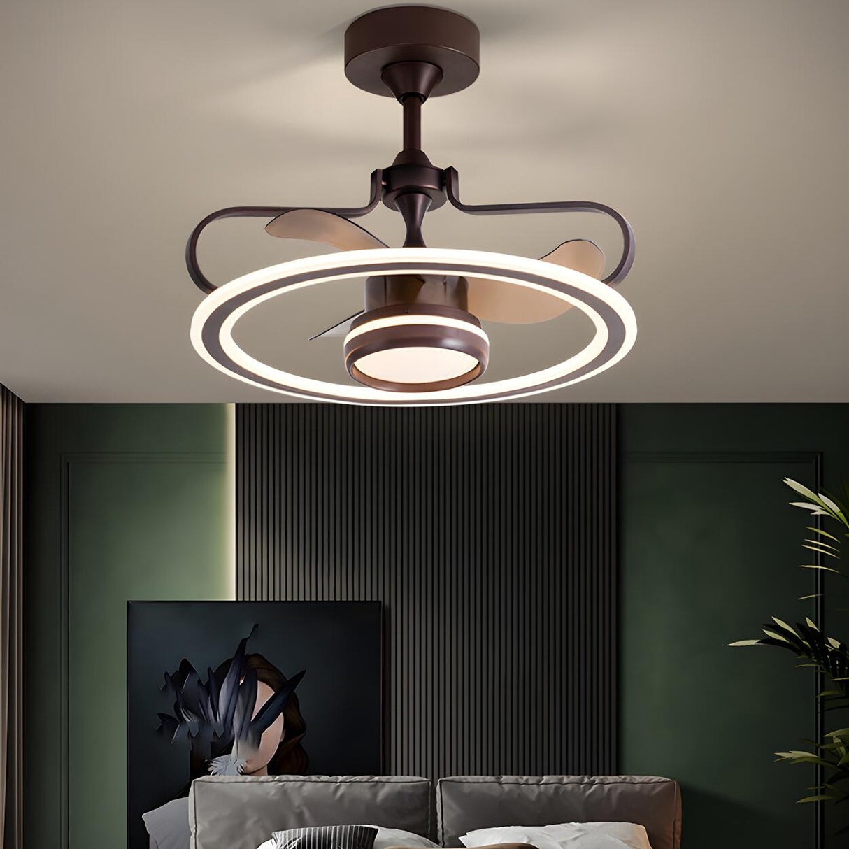 Nordic Fashion Ring Metal Ceiling Fan with LED Light Image - 3