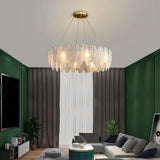 Nordic Feather Glass Living Room White Tiered Chandelier Image - 4