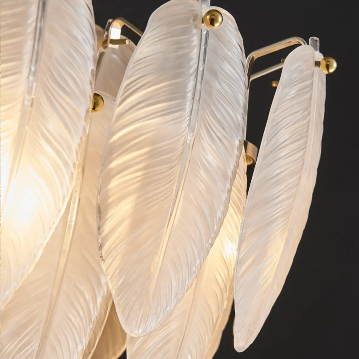 Nordic Feather Glass Living Room White Tiered Chandelier Image - 9