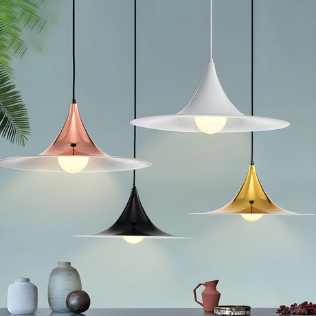 Nordic Flared Modern Glossy Metal Cone Pendant Light Image - 1