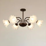 Nordic Flower Glass Living Room Large Black Chandelier Image - 3