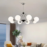 Nordic Globe Chrome Living Room White 8-Light Chandelier Image - 1