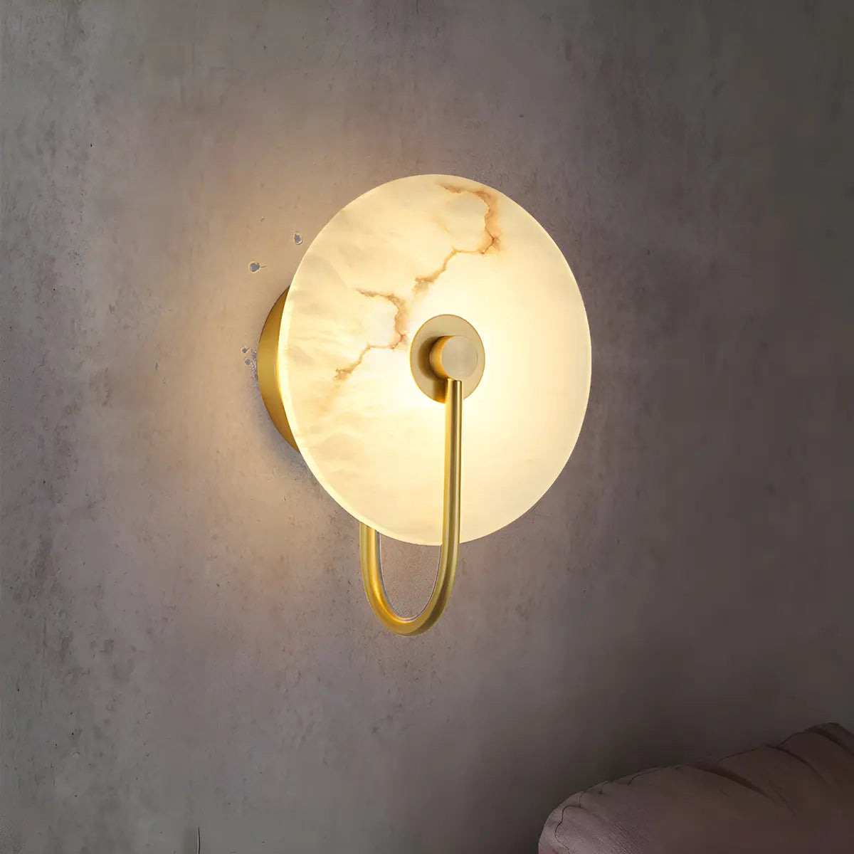 Nordic Gold Round Alabaster Living Room LED Wall Sconce Image - 1