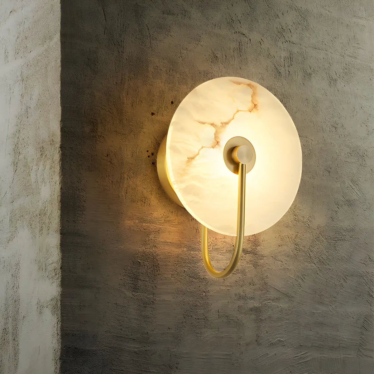 Nordic Gold Round Alabaster Living Room LED Wall Sconce Image - 13