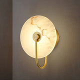 Nordic Gold Round Alabaster Living Room LED Wall Sconce Image - 14