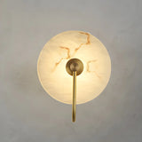 Nordic Gold Round Alabaster Living Room LED Wall Sconce Image - 9